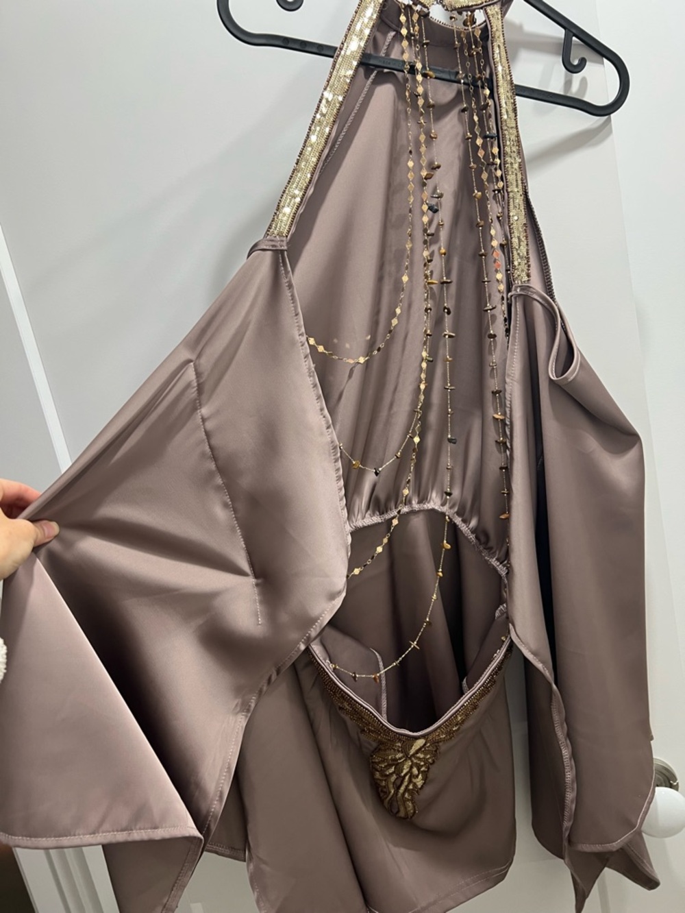 Jimena Brown Cold Shoulder Embellished Mini Dress - Picture 8 of 9